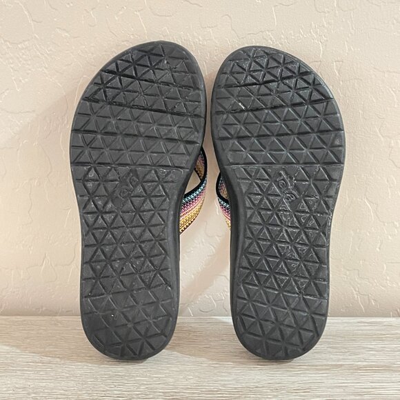 Teva 6 Flip Flop Sandals Voya Antiguous Black Multi Color Straps - Picture 10 of 12